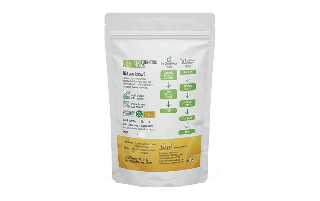The Divine Foods Organic Turmeric Powder High on curcumin   Pack  250 grams